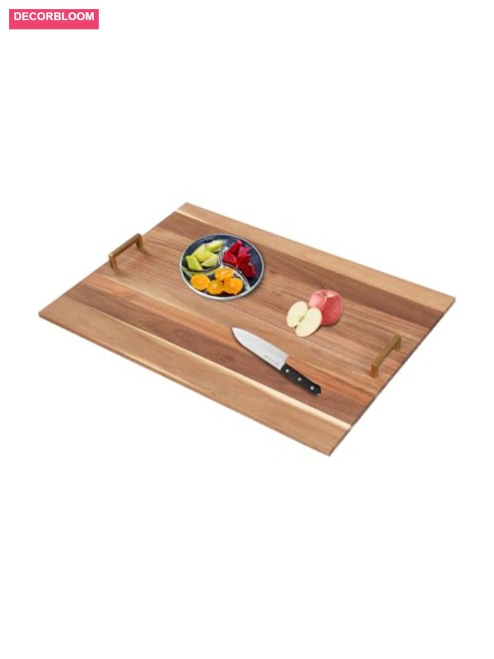 Acacia Wood Stove Top Cover 29x21in Cutting Board w/ Gold Handles